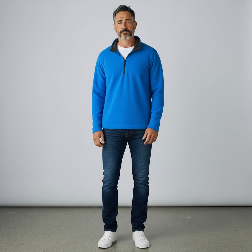 Saddlebred Fleece Pullover Large Blue Excellent Quarter Zip Mock Neck Sweater